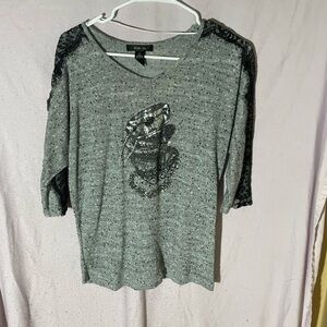 Style & Co. Gray Long Sleeve Top with Lace Accents